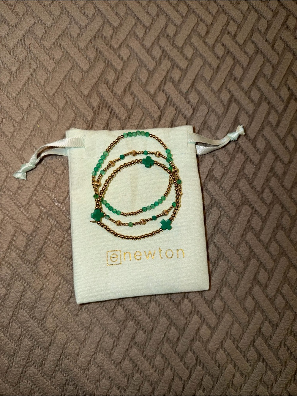 Enewton Gold-Tone Layered Bracelet Set with Green Beads